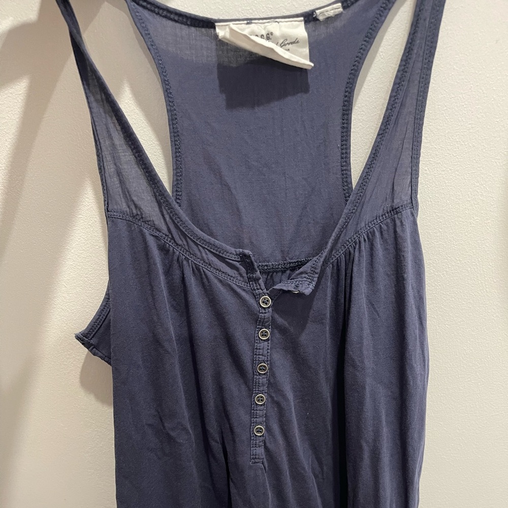 H&M Women's Basic Simple Navy Blue Button Y Back Tank Top - Good for Summer